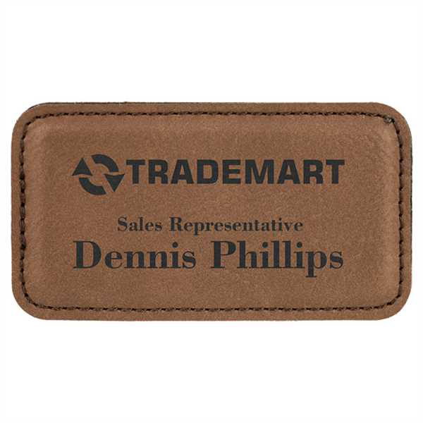 Picture of 3 1/4" x 1 3/4" Dark Brown Laserable Leatherette Badge Blank with Magnet