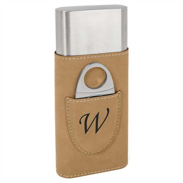 Picture of Light Brown Laserable Leatherette Cigar Case with Cutter