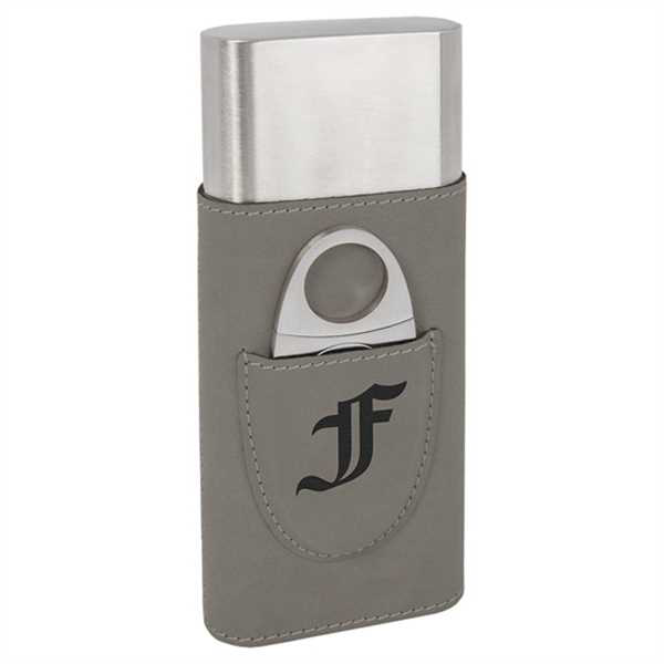 Picture of Gray Laserable Leatherette Cigar Case with Cutter