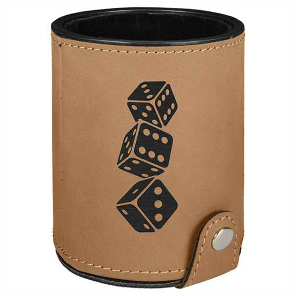 Picture of Light Brown Laserable Leatherette Dice Cup with 5 Dice