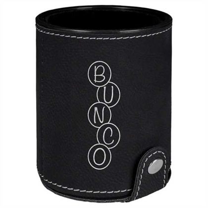 Picture of Black & Silver Laserable Leatherette Dice Cup with 5 Dice