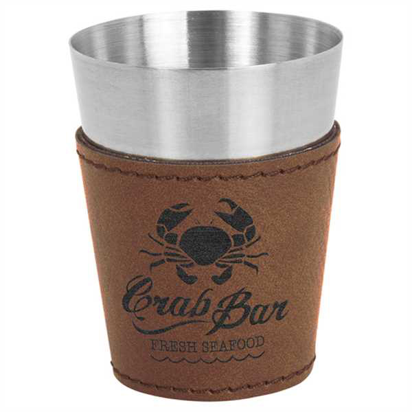 Picture of 2 oz. Dark Brown Laserable Leatherette & Stainless Steel Shot Glass