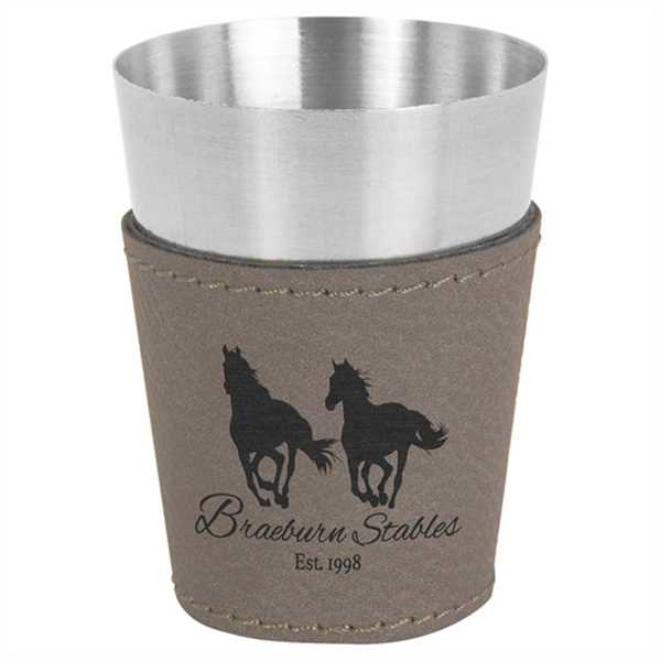 Picture of 2 oz. Gray Laserable Leatherette & Stainless Steel Shot Glass