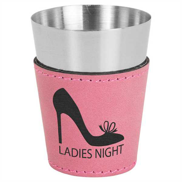 Picture of 2 oz. Pink Laserable Leatherette & Stainless Steel Shot Glass