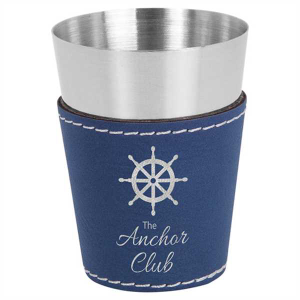 Picture of 2 oz. Blue/Silver Laserable Leatherette & Stainless Steel Shot Glass