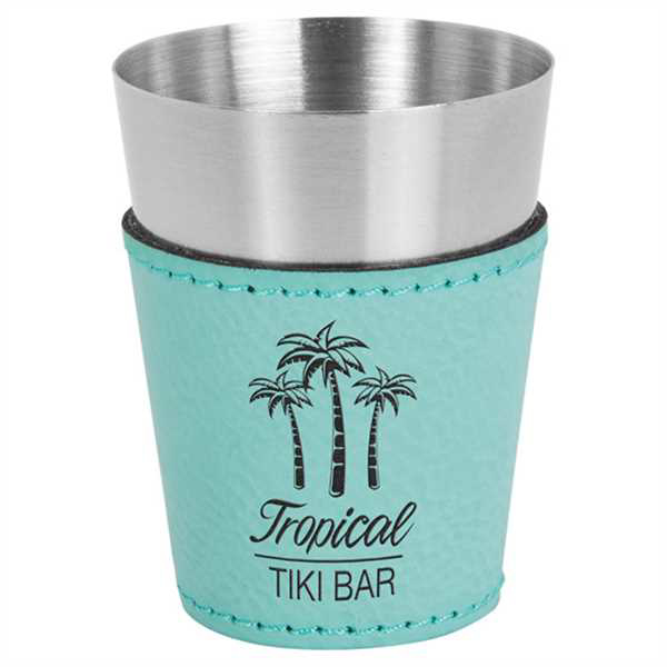 Picture of 2 oz. Teal Laserable Leatherette & Stainless Steel Shot Glass
