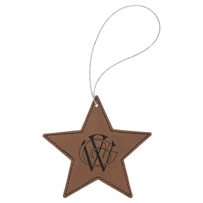 Picture of Dark Brown Laserable Leatherette Star Ornament with Silver String
