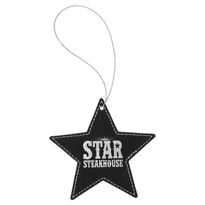 Picture of Black & Silver Laserable Leatherette Star Ornament with Silver String