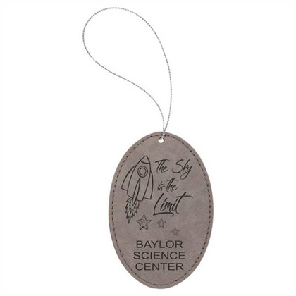 Picture of Gray Laserable Leatherette Oval Ornament with Silver String