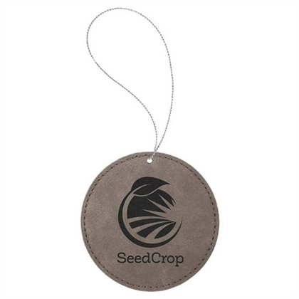Picture of Gray Laserable Leatherette Round Ornament with Silver String