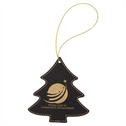 Picture of Black & Gold Laserable Leatherette Tree Ornament with Gold String
