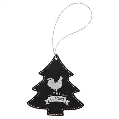 Picture of Black & Silver Laserable Leatherette Tree Ornament with Silver String