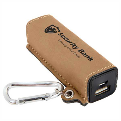 Picture of Light Brown Laserable Leatherette 200 mAh Power Bank with USB Cord