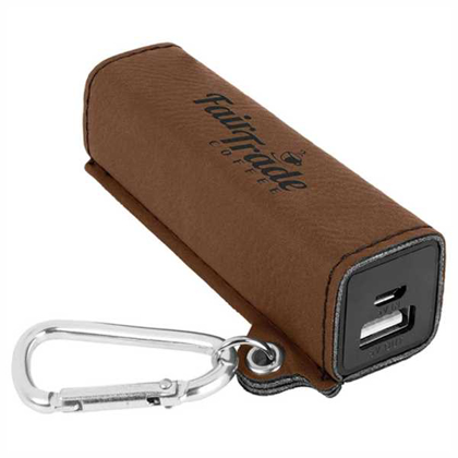 Picture of Dark Brown Laserable Leatherette 200 mAh Power Bank with USB Cord