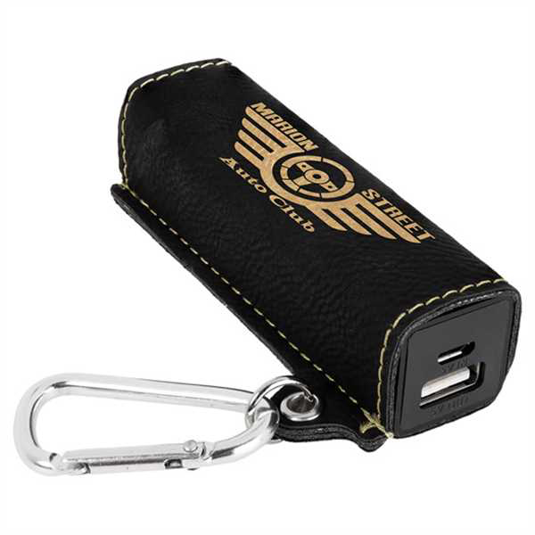 Picture of Black & Gold Laserable Leatherette 200 mAh Power Bank with USB Cord