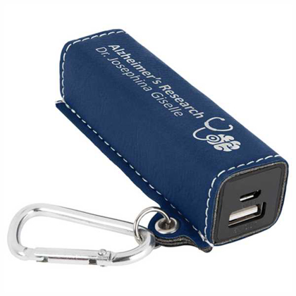 Picture of Blue & Silver Laserable Leatherette 200 mAh Power Bank with USB Cord