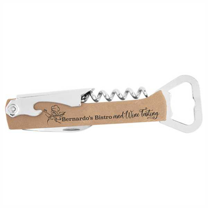 Picture of Light Brown Laserable Leatherette Corkscrew Bottle Opener