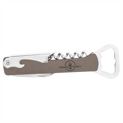 Picture of Gray Laserable Leatherette Corkscrew Bottle Opener