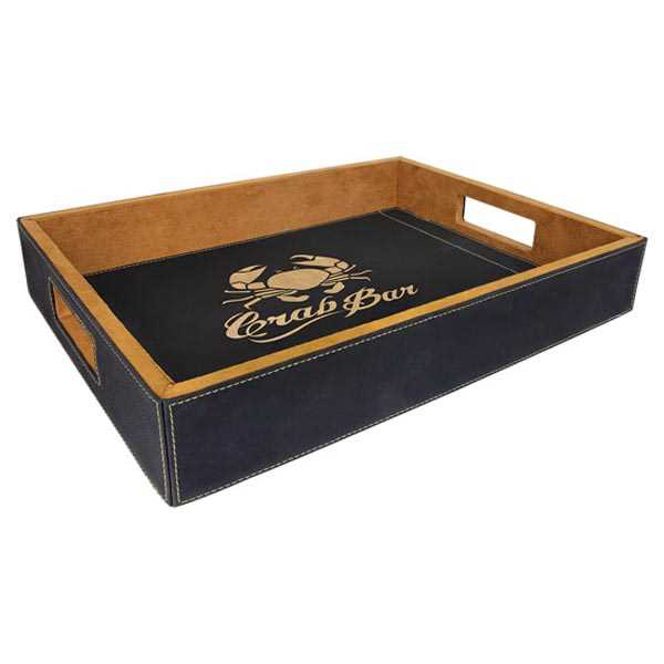 Picture of 16" x 12" Black/Gold Laserable Leatherette Serving Tray