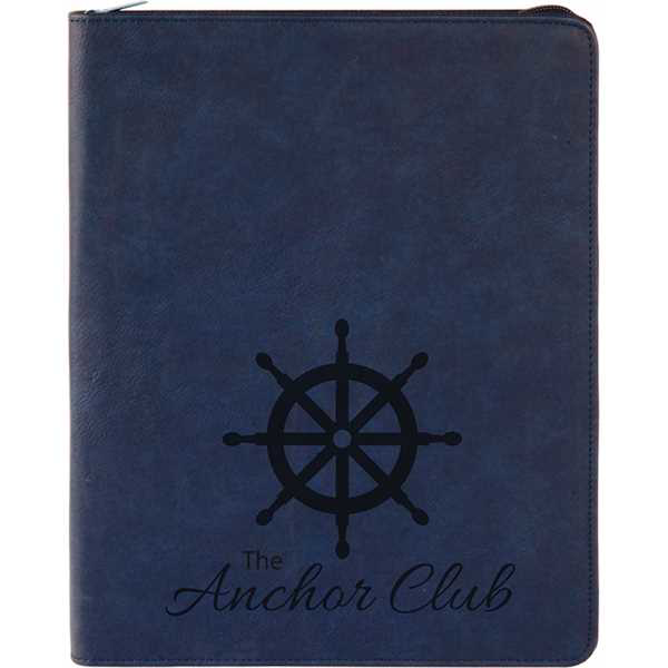 Picture of 9 1/2" x 12" Blue with Zipper Laserable Leatherette Portfolio with Notepad