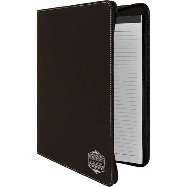 Picture of 9 1/2" x 12" Black/Silver w/Zipper Laserable Leatherette Portfolio with Notepad