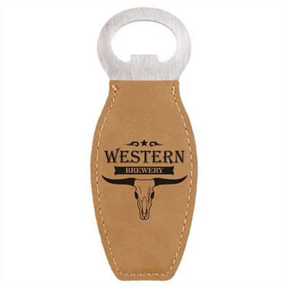 Picture of Light Brown Laserable Leatherette Bottle Opener with Magnet