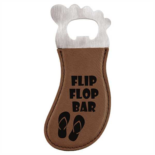 Picture of Dark Brown Laserable Leatherette Foot Shaped Bottle Opener with Magnet