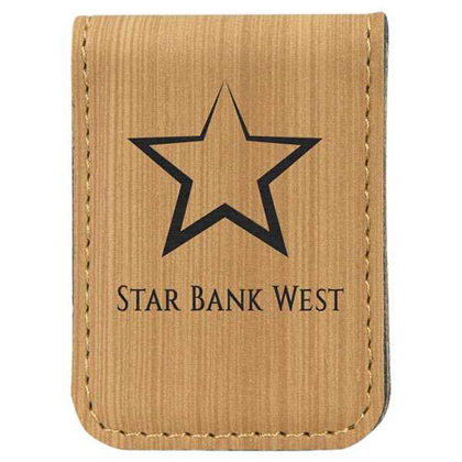 Picture of 1 3/4" x 2 1/2" Bamboo Laserable Leatherette Money Clip