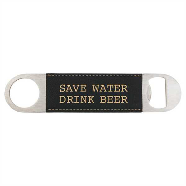 Picture of 1 1/2" x 7" Black/Gold Laserable Leatherette Bottle Opener