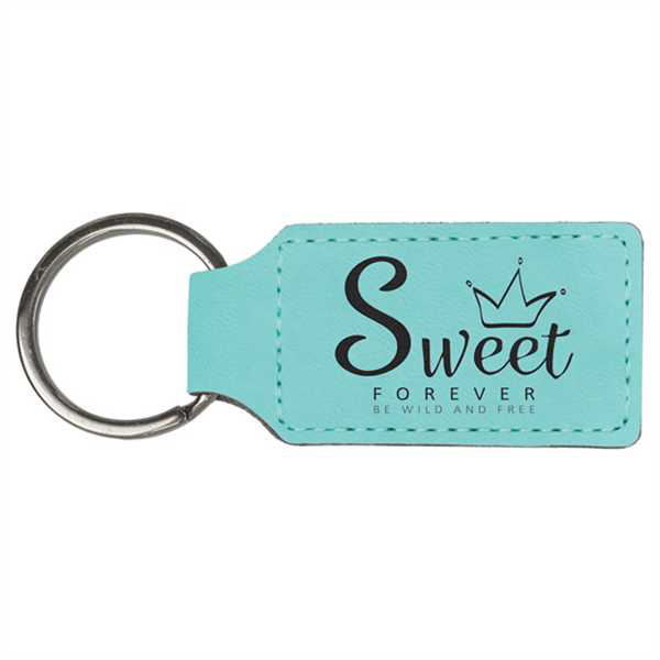 Picture of 2 3/4" x 1 1/4" Teal Laserable Leatherette Rectangle Keychain
