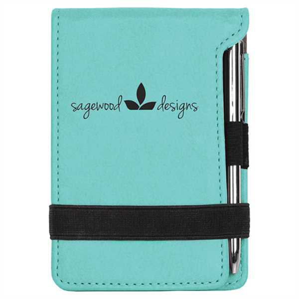 Picture of 3 1/4" x 4 3/4" Teal Laserable Leatherette Mini Notepad with Pen