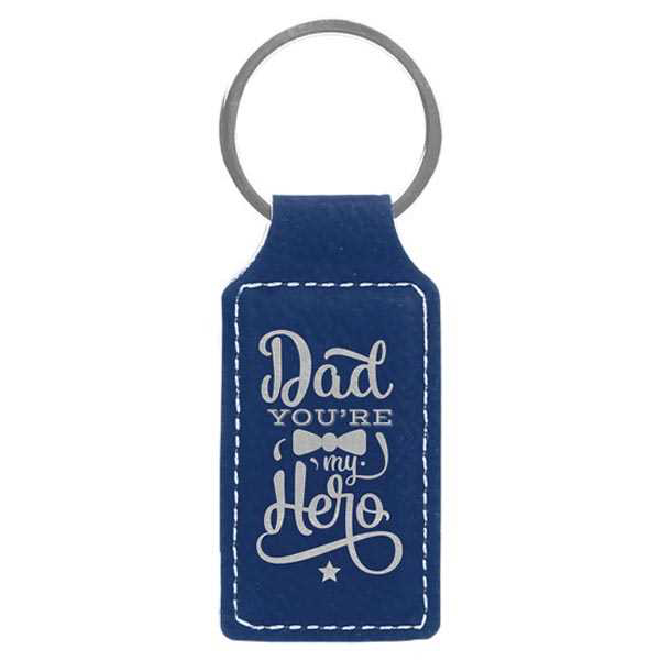 Picture of 2 3/4" x 1 1/4" Blue/Silver Laserable Leatherette Rectangle Keychain