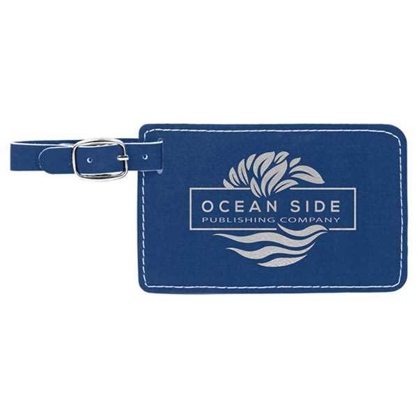 Picture of 4 1/4" x 2 3/4" Blue/Silver Laserable Leatherette Luggage Tag