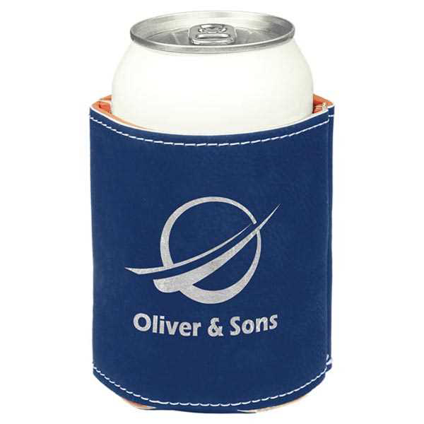Picture of 3 3/4" Blue/Silver Laserable Leatherette Beverage Holder