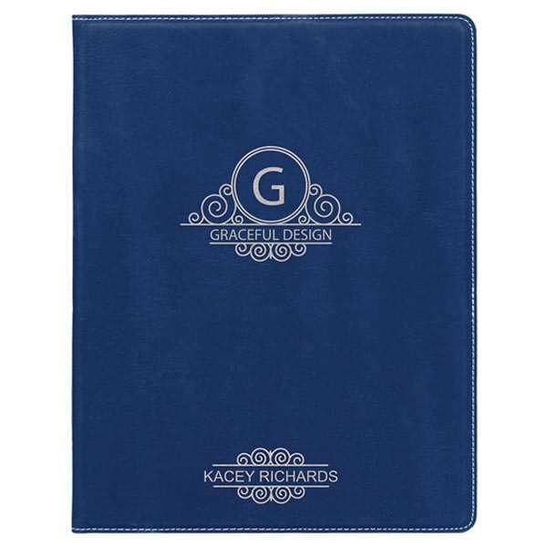 Picture of 7" x 9" Blue/Silver Laserable Leatherette Small Portfolio with Notepad