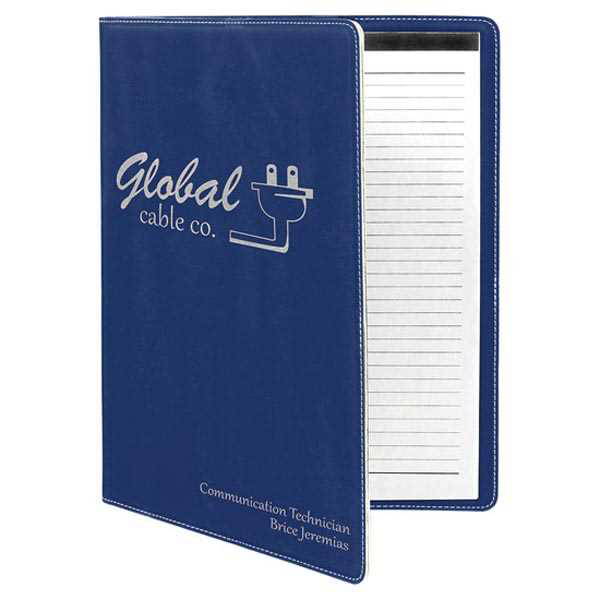 Picture of 9 1/2" x 12" Blue/Silver Laserable Leatherette Portfolio with Notepad