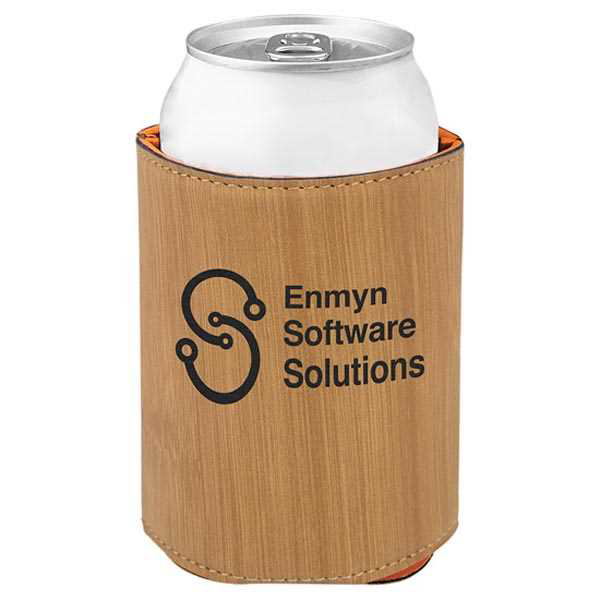Picture of 3 3/4" Bamboo Laserable Leatherette Beverage Holder