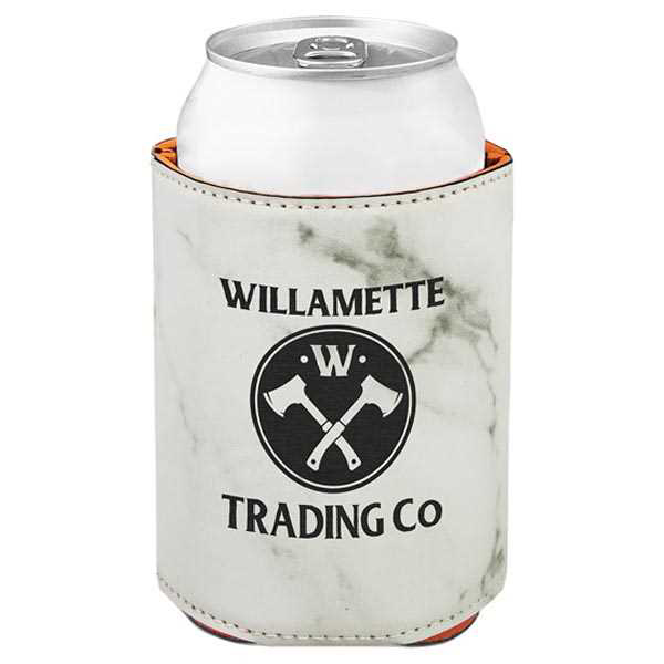 Picture of 3 3/4" White Marble Laserable Leatherette Beverage Holder