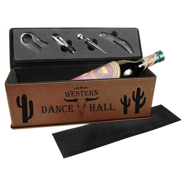 Picture of Dark Brown Laserable Leatherette Single Wine Box with Tools