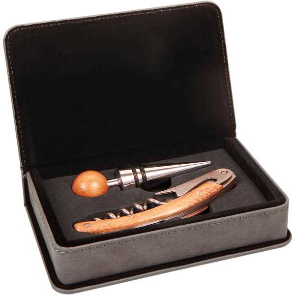Picture of Gray Laserable Leatherette 2-Piece Wine Tool Set