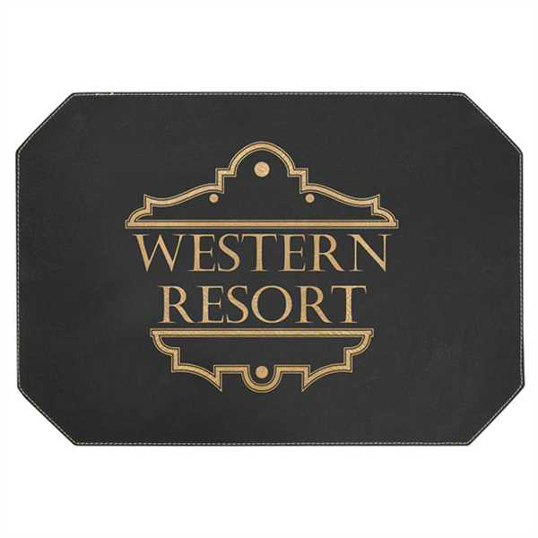 Picture of 12" x 17" Black/Gold Laserable Leatherette Placemat