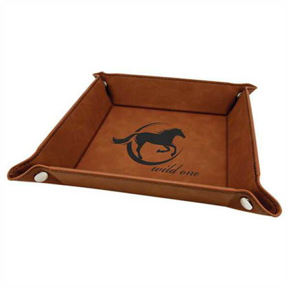Picture of 6" x 6" Rawhide Laserable Leatherette Snap Up Tray with Silver Snaps