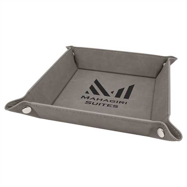 Picture of 6" x 6" Gray Laserable Leatherette Snap Up Tray with Silver Snaps