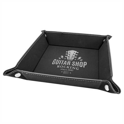 Picture of 6" x 6" Black/Silver Laserable Leatherette Snap Up Tray with Silver Snaps