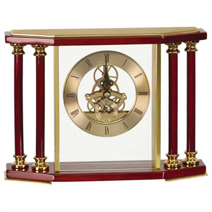 Picture of 7 1/4" Executive 4-Pillar Gold & Rosewood Piano Finish Clock