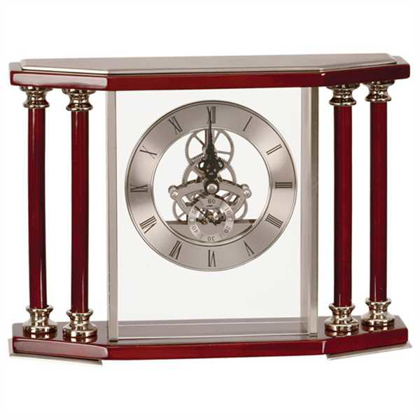 Picture of 7 1/4" Executive 4-Pillar Silver & Rosewood Piano Finish Clock