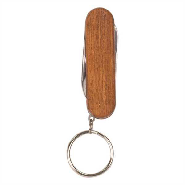 Picture of 2 1/4" Wooden 3-Function Pocket Knife with Keychain