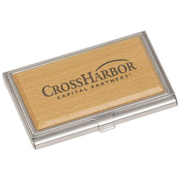 Picture of 3 3/4" x 2 1/2" Silver/Wood Business Card Holder