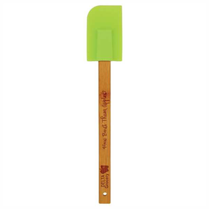 Picture of 11 3/4" Green Silicone Spatula with Bamboo Handle