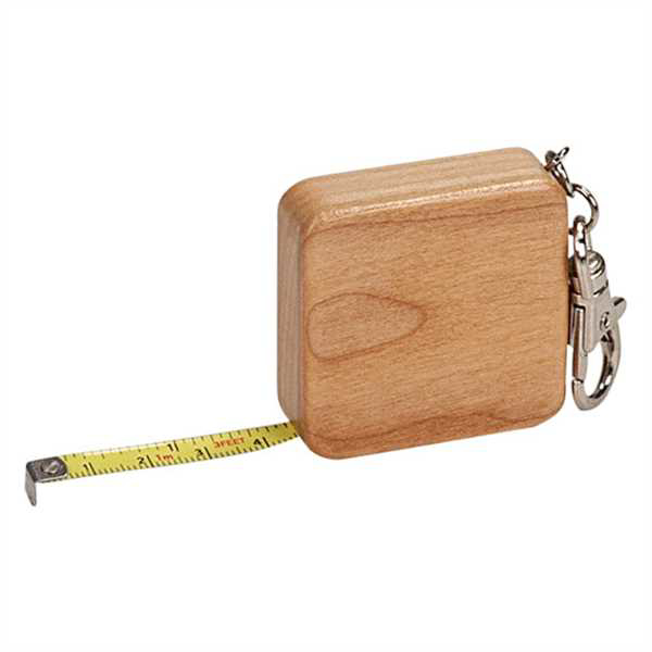 Picture of 1 3/4" x 1 3/4" Maple Finish Square 3-Foot Tape Measure with Keychain